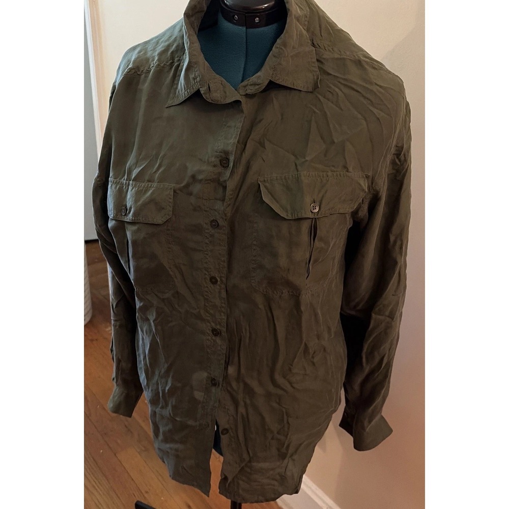 Vintage Sara Stephen Silk French Green  Button Front Blouse.